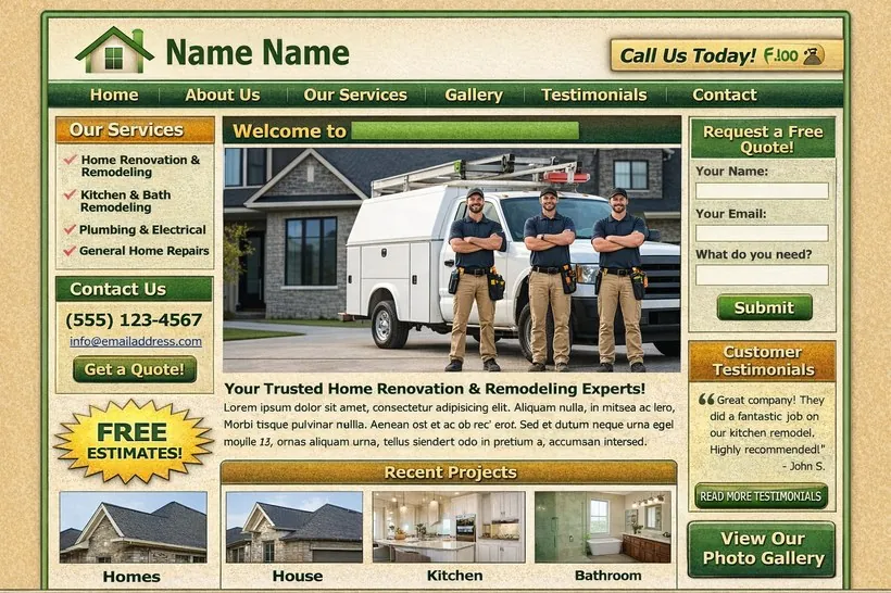 An outdated cluttered small business website that is hard to read on a phone